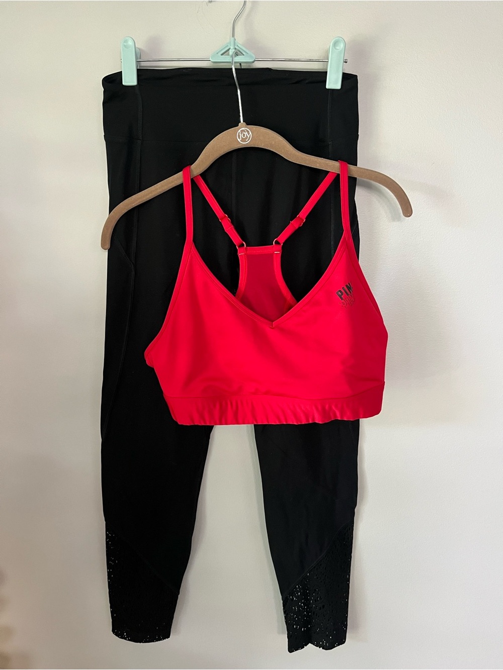 PINK Victoria's Secret Red Girls' Sports Bralette and Black Leggings Set
